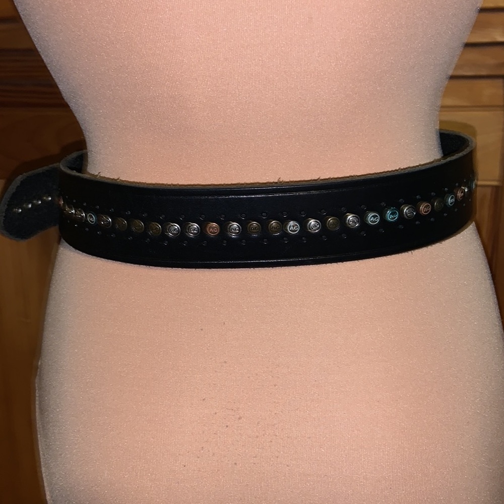 Adriano Goldschmied Aspen AG black leather signature belt size 28 unisex - Picture 3 of 8